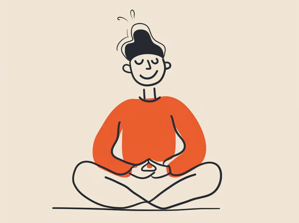 Calm meditation and inner peace pose illustration Illustration of a person sitting cross-legged with eyes closed and hands resting in meditation position.
